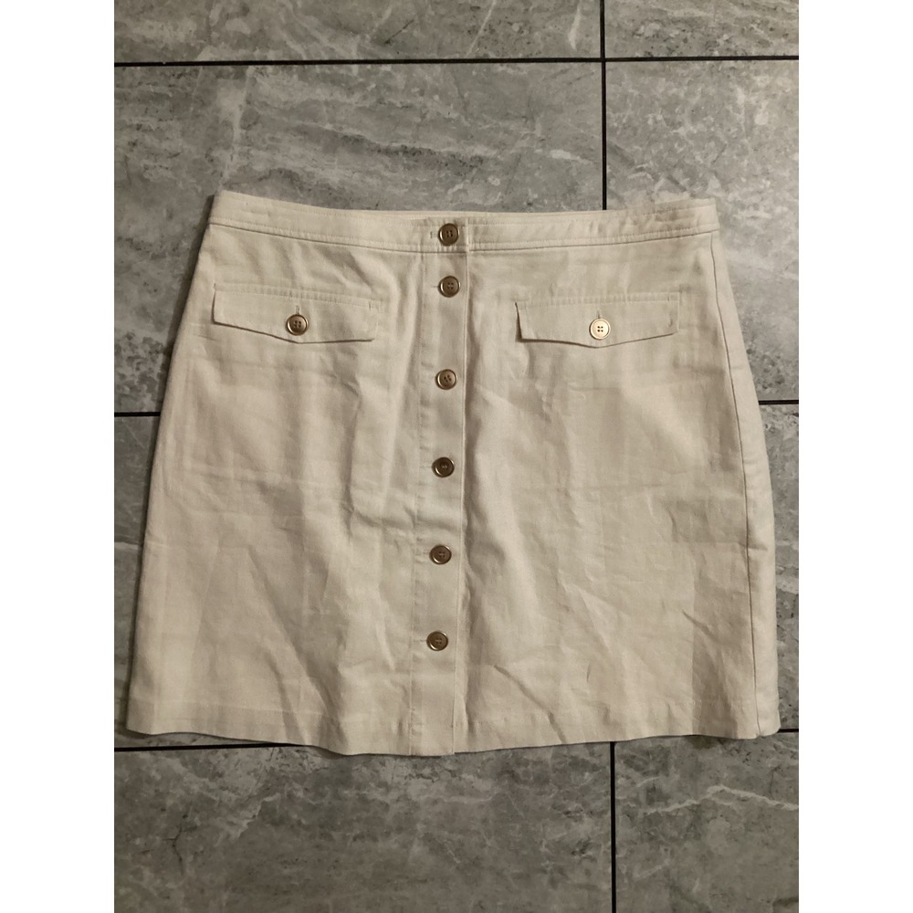 J.Crew Womens Linen Cotton Button Front Mini Skirt Ecru Cream AV793 Size 12 NWT